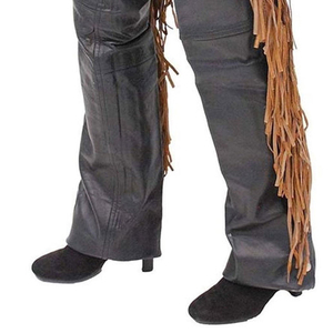 Chaps en cuir véritable pour femmes, style western, taille mi-haute, coupe régulière, franges, fermeture à boucle, équitation, BAND BROTHERS, haute qualité - Product Image 3