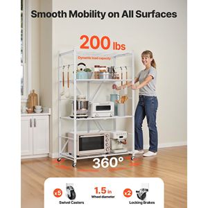 Scaffale Pieghevole a 4 Ripiani 36L X 21P X 60H Pollici, Unità di Stoccaggio in Metallo con 5 Ruote, Organizzatore Senza Montaggio - Product Image 3