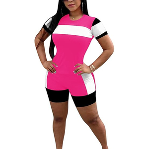 Mono corto de manga corta con bloques de color para mujer, estilo casual y ajustado, ideal para fitness de verano, venta al por mayor. - Product Image 3