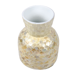 Jarrón de cerámica corto con incrustaciones de nácar, escamas de pescado y patrón cuadrado de mosaico hecho a mano MOP Shell decoración del hogar jarrón de acento - Product Image 3
