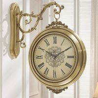 Horloge murale silencieuse ronde en laiton antique, design moderne, chiffres romains, à quartz analogique, pour salon, style suspendu