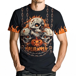 Factory Made Gothic <b>Halloween</b> Skulls Flame Print Short Sleeve T-<b>Shirt</b> Custom Logo And Color Comfortable Fit <b>Halloween</b> T-<b>Shirts</b> - Product Image 6