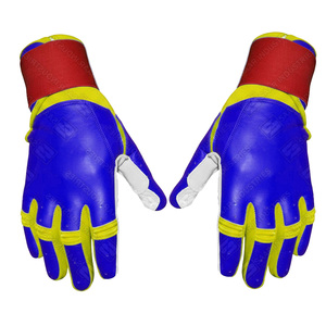 Gants de frappeur en cuir SAAR INDUSTRIES bleus, blancs, jaunes, rouges, avec fermeture auto-agrippante, durables, unisexes, pour entraînement adulte - Product Image 3