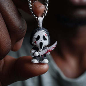 Collar con Colgante de Fantasma 'Iced Out' de Plata 925 con Baño de Rodio y Moissanita, Estilo Hip Hop, Unisex, Cadena de Cuerda - Product Image 2