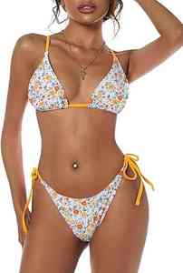 Traje de Baño Bikini Triangular Tejido para Mujer 2026, Conjunto de Dos Piezas con Estampado Floral, Sujetador Push-Up, Logotipo Frontal, Ecológico - Product Image 3