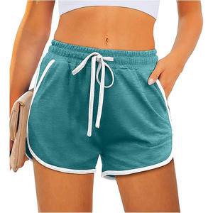 Shorts en molleton pour femme, taille haute, poches arrière, cordon de serrage, taille élastique, coupe décontractée, vêtements de détente - Product Image 1