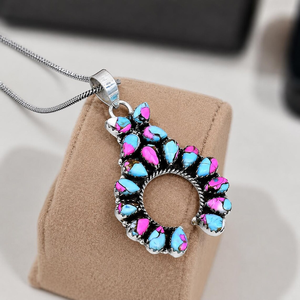 Southwestern Boho <b>Necklace</b> Cotton <b>Candy</b> Turquoise Naja Pendant Sterling Silver Artisan Western Gemstone Statement Jewelry for Wo - Product Image 3