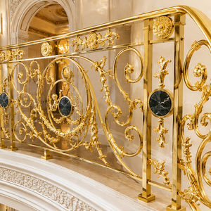 Luxury Gold Wrought Iron Balcony <b>Railing</b> Ornate Cherub Balustrade Marble Stair Handrail Palace Villa Hotel Guardrail Supplier - Product Image 4