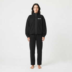 Ensemble de survêtement en molleton pour femme avec logo personnalisé, vêtements de sport pour femme, ensemble deux pièces, sweat-shirt à fermeture éclair, pantalon de survêtement, ensemble de survêtement noir, ensemble de sweat-shirt à capuche - Product Image 1