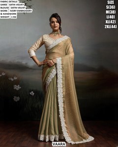 Mehfil Glam Traditional <b>Satin</b> Velvet Saree-Wrinkle-Free & Moisture-Wicking for Wedding & Party Occasions - Product Image 1