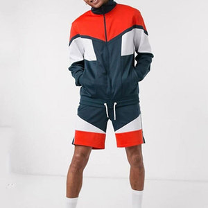 ชุดวอร์มแบบ unisex สีสันตัดกัน แจ็คเก็ตมีฮู้ดซิปยาว แขนยาว กางเกงขาสั้น ผ้าโพลีเอสเตอร์/ไนลอน ระบายอากาศได้ดี น้ำหนักเบา มีเชือกผูก - Product Image 1