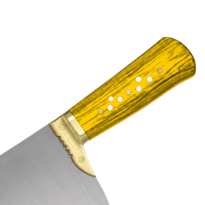 Couteau à viande robuste en acier inoxydable argenté avec manche jaune et anse dorée – Hachoir de boucher pour cuisine - Product Image 2