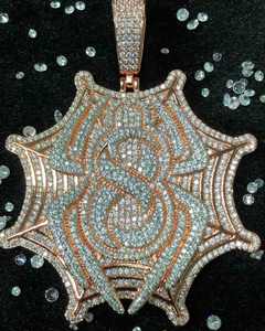 Pendentif toile d'araignée en argent S925 pavé de diamants Moissanite, plaqué or rose, bijoux streetwear hip-hop pour hommes et femmes - Product Image 3