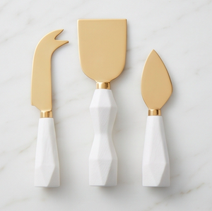 มีดเนยชีส หินอ่อนสีขาว ดีไซน์เคลือบทองเงา อุปกรณ์ตัดโลหะสำหรับครัวบ้าน - Product Image 1