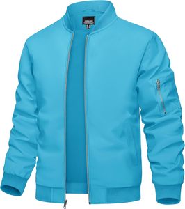 Blouson bomber unisexe coupe-vent couleur unie avec fermeture éclair, col montant, style décontracté pour l'automne, style preppy, en polyester - Product Image 2