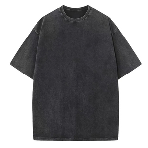 T-shirt Homme 100% Coton 200g Lourd Sans Couture Respirant Délavé à l'Acide Coupe Oversize Décontracté Streetwear Col Rond Transfert Thermique - Product Image 3