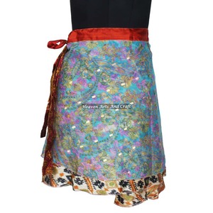 Trending In European Market Women Wear Indian Sari Silk Mini <b>Skirt</b> Fabulous 2 Layer <b>Wrap</b> <b>Around</b> Hippie Silk Mini <b>Skirt</b> - Product Image 6