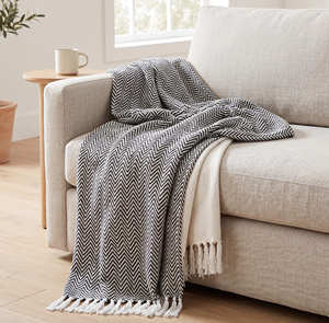 125x150 cm Light Blue Textured Woven <b>Sofa</b> Throw Premium Recycled Cotton Blanket Minimalist Decor - Product Image 4