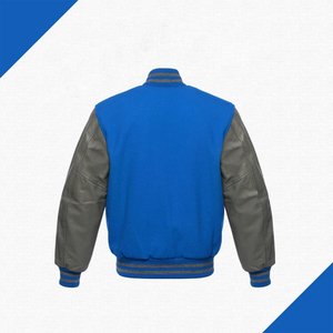 Bulk Order Slim Fit Casual Baseball <b>Jacket</b> Contrast PU <b>Leather</b> Sleeve Snap Button Heavyweight Fleece Varsity Bomber <b>Jacket</b> - Product Image 5
