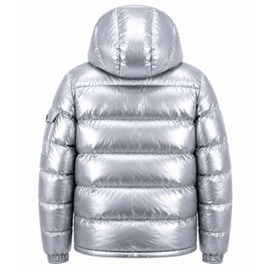 Chaqueta Acolchada Plateada con Capucha para Hombre, Invierno, Casual, Impermeable, Transpirable, Resistente al Viento, Tela de PU, Poliéster/Nailon, Cierre de Cremallera, Corte Regular - Product Image 2