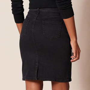Jupe en jean personnalisée pour femme, sexy, confortable, taille haute, fendue à la cuisse, longueur midi, couleur unie, service OEM, en coton - Product Image 5
