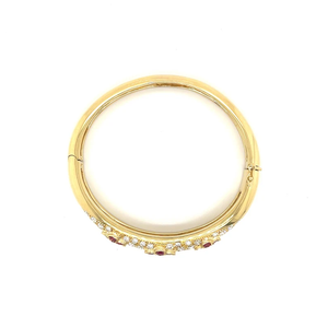 Women's 10K Gold Plated <b>Ruby</b> Flower Bangle With Round Brilliant Cut Diamond Channel Setting Classic Style <b>Bracelet</b> - Product Image 2