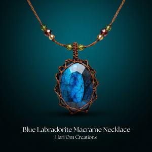 Collar Colgante de Macramé Azul Hecho a Mano con Labradorita Natural, Joyería de Cristal Curativo Boho, Cordón Ajustable, Regalo - Product Image 3