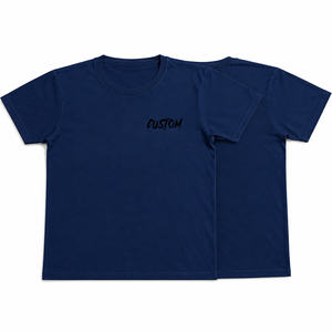 T-shirt décontracté en coton bleu marine à col rond et manches courtes pour homme, personnalisable, style streetwear, tendance été, vente en gros - Product Image 1