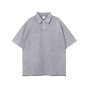 T-shirts pour hommes en coton tricoté 100% à col personnalisé, manches courtes, logo, délavage à l'acide, coupe classique - Product Image 4
