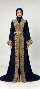 Abaya Larga para Mujer, Estilo Internacional, Cuello en V, Manga Larga, Bordado Floral, Corte Holgado, Estilo de Oriente Medio - Product Image 6