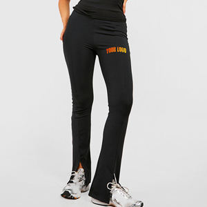 New Article High Waist Black Yoga <b>Leggings</b> With Ruched Detail Full Length Seamless <b>Flared</b> Leg Four-Way Stretch - Product Image 4