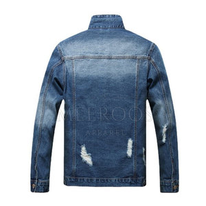 Men Distressed Jeans <b>Trucker</b> <b>Jacket</b> Casual Washed Jeans <b>Jacket</b> OEM Custom Logo In Adult Size - Product Image 2