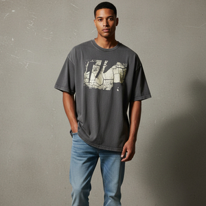 Camiseta Oversize de Lujo de Gran Gramaje con Logotipo de Marca Personalizado, Serigrafía, Cuello Grueso Acanalado, Lavado Vintage Desgastado, Ropa para Hombre - Product Image 5