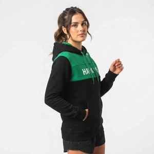 <b>Women's</b> Color Blocked Hoodie Black <b>Green</b> <b>Fleece</b> Sweatshirt with Front Logo and Pockets Regular Fit Autumn Wear - Product Image 2