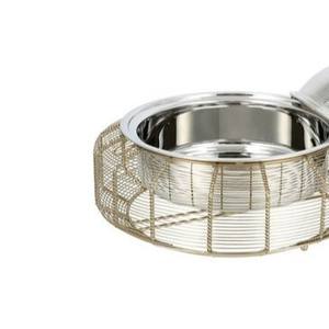 Plat à chafing dish de luxe en maille dorée, rond, en acier inoxydable, avec couvercle en dôme martelé, chauffe-plats, soupière pour décoration de mariage et de fête - Product Image 5