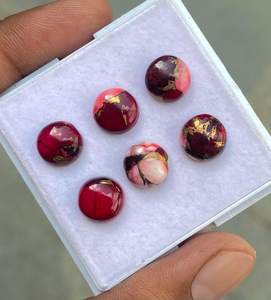 Cabochons turquoise rouge, 10 pièces, pierres précieuses rondes, pierres naturelles en vrac pour la fabrication de bijoux - Product Image 2