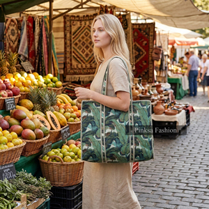 Bolso de mano de algodón acolchado con hojas de plátano tropicales al por mayor, con bolsillo interior con cremallera, estilo Jaipur Block Print, ideal para el mercado. - Product Image 3