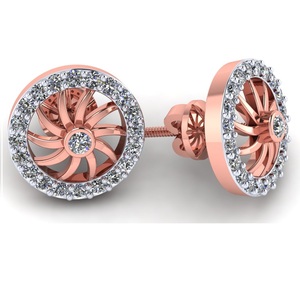 Boucles d'oreilles clous en or rose plaqué, diamants ronds taille brillant, diamants de laboratoire, bijoux de luxe pour femme, à porter au quotidien - Product Image 2