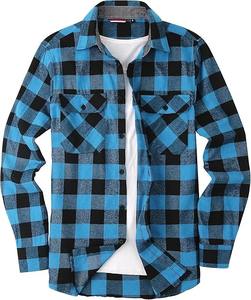 Chemise boutonnée à carreaux classique pour homme, en coton doux et chaud, chemise à carreaux décontractée avec deux poches, col ouvert, poignets ajustables - Product Image 2