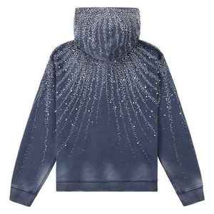 เสื้อฮู้ดซิปผู้ชายผ้าฝ้ายสไตล์สตรีทแวร์ ประดับเพชร ปักลาย หนานุ่ม ทรงวินเทจ ล้างสีแบบแอซิดวอช ทำสีซีดแบบดิสเทรส - Product Image 2