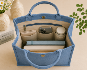 Bolso Tote Azul de Yute Estilo Bohemio con Bordado de Margaritas, Abertura Superior para Playa, Viajes y Uso Diario - Product Image 5