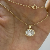 Pendentif Breloque Solitaire Moissanite Coupe Ovale, Sertissage Clos, en Argent Sterling 925 Plaqué Or/Argent, Style Minimaliste pour Homme, Idéal Soirée