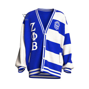 Custom Greek Zeta Phi Beta Sorority Clothing Women's Acrylic Knitted Embroidered <b>Cardigan</b> <b>Sweater</b> College Paraphernalia - Product Image 1