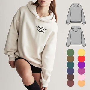 เสื้อฮู้ดโอเวอร์ไซส์ผู้หญิง สีพื้น ผ้าถักนิตติ้ง แขนยาวปกติ สวมใส่สบายๆ สำหรับฤดูใบไม้ร่วง พร้อมพิมพ์โลโก้ตามสั่งด้านหน้า - Product Image 1