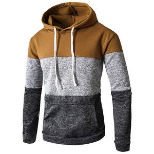 Sweat à capuche personnalisé décontracté OEM en coton, style streetwear, gris beige noir, trois tons, en molleton respirant, pull pour homme, idéal pour l'entraînement professionnel en salle de sport - Product Image 1
