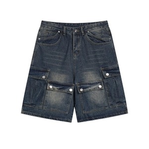 Men's High Waist Asymmetric Hip Hop Denim Shorts Crystal Decoration Breathable Spandex/Cotton Blend Ripped Distressed Snow Wash - Product Image 3