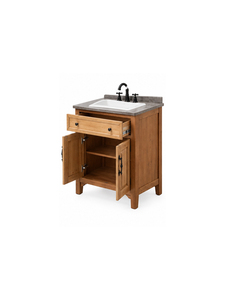 Meuble-lavabo de salle de bain moderne en bois avec plan de travail blanc et lavabo intégré, design minimaliste pour le rangement - Product Image 2
