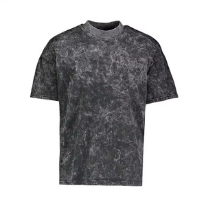 T-shirt à manches courtes en coton 100% avec design personnalisé, lavage à l'acide, tie-dye noir, col rond, décontracté, tricoté, coupe régulière pour homme - Product Image 1