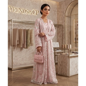 Abaya rose brodée ODM pour femmes musulmanes, robe longue à manches longues, ornée de perles, idéale pour les festivals et les mariages - Product Image 3