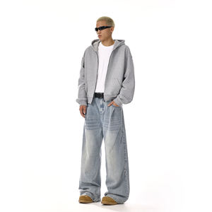 Jeans de mezclilla OEM American Vintage lavados de cintura media, corte limpio, para hombre y mujer, estilo urbano, pierna recta, versátiles, holgados, casuales, de pierna ancha. - Product Image 6